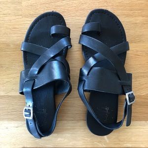 Black leather sandals